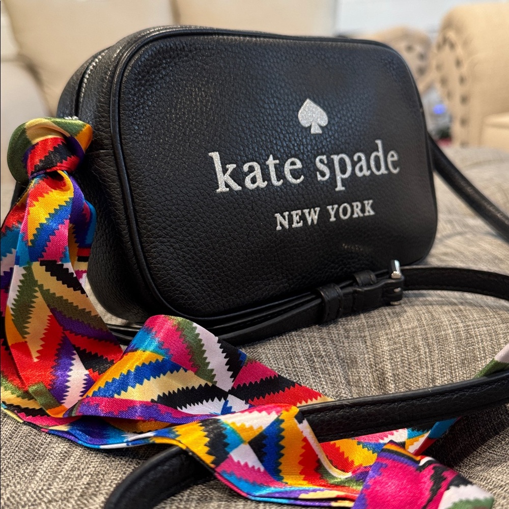 Kate Spade Bag Glitter On Mini Camera Black Pebbled Leather Crossbody - Picture 3 of 17